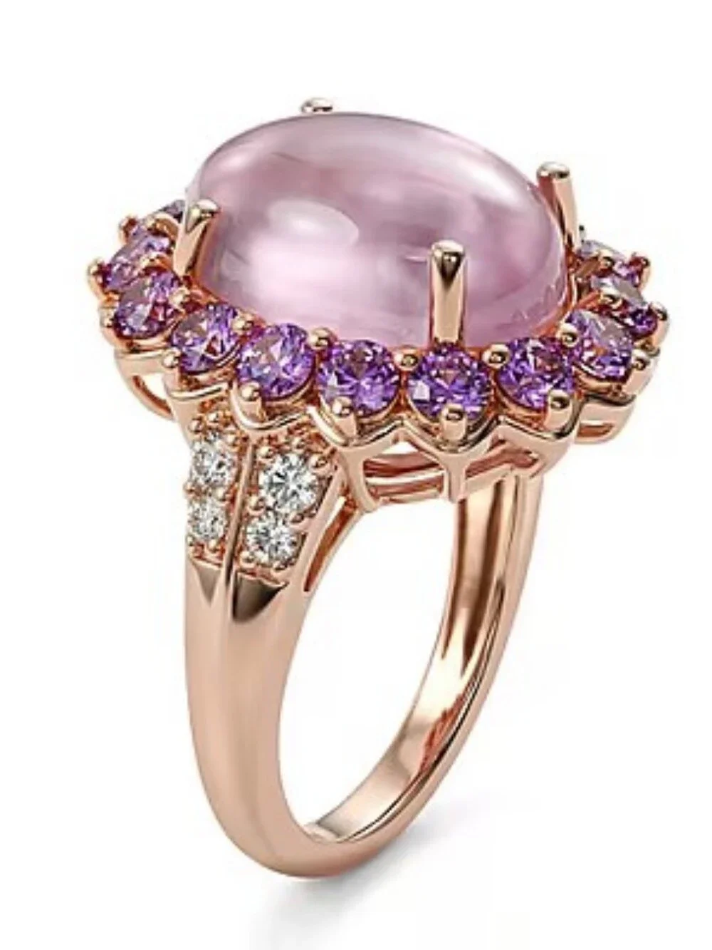 Breathtaking Kunzite With Halo Of Amethyst And White Zircon On The Shank